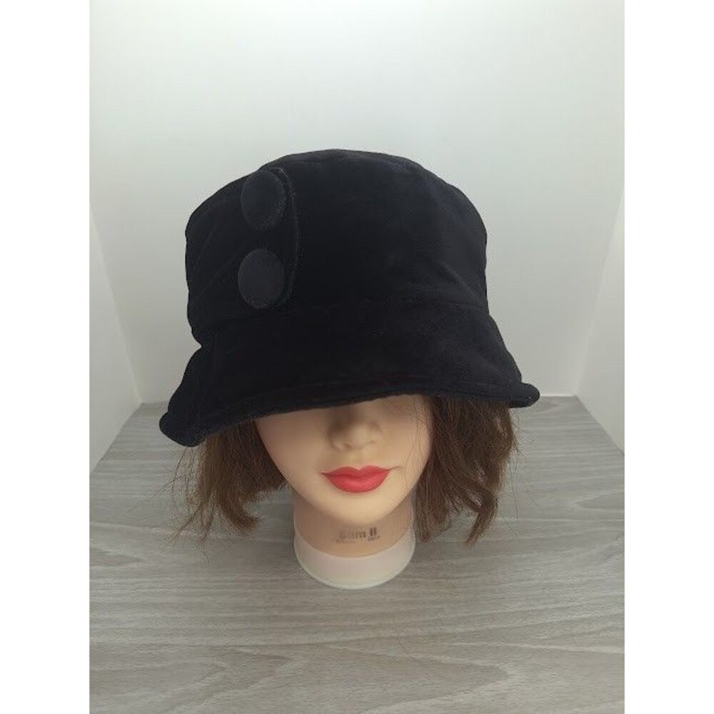 Vintage Black Velvet Bucket Hat Blossom Women's Hipster Indie 1990s Y2K